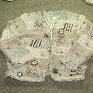 220 Hickory Women's L Woven Patchwork Neutral Cream Taupe Blazer